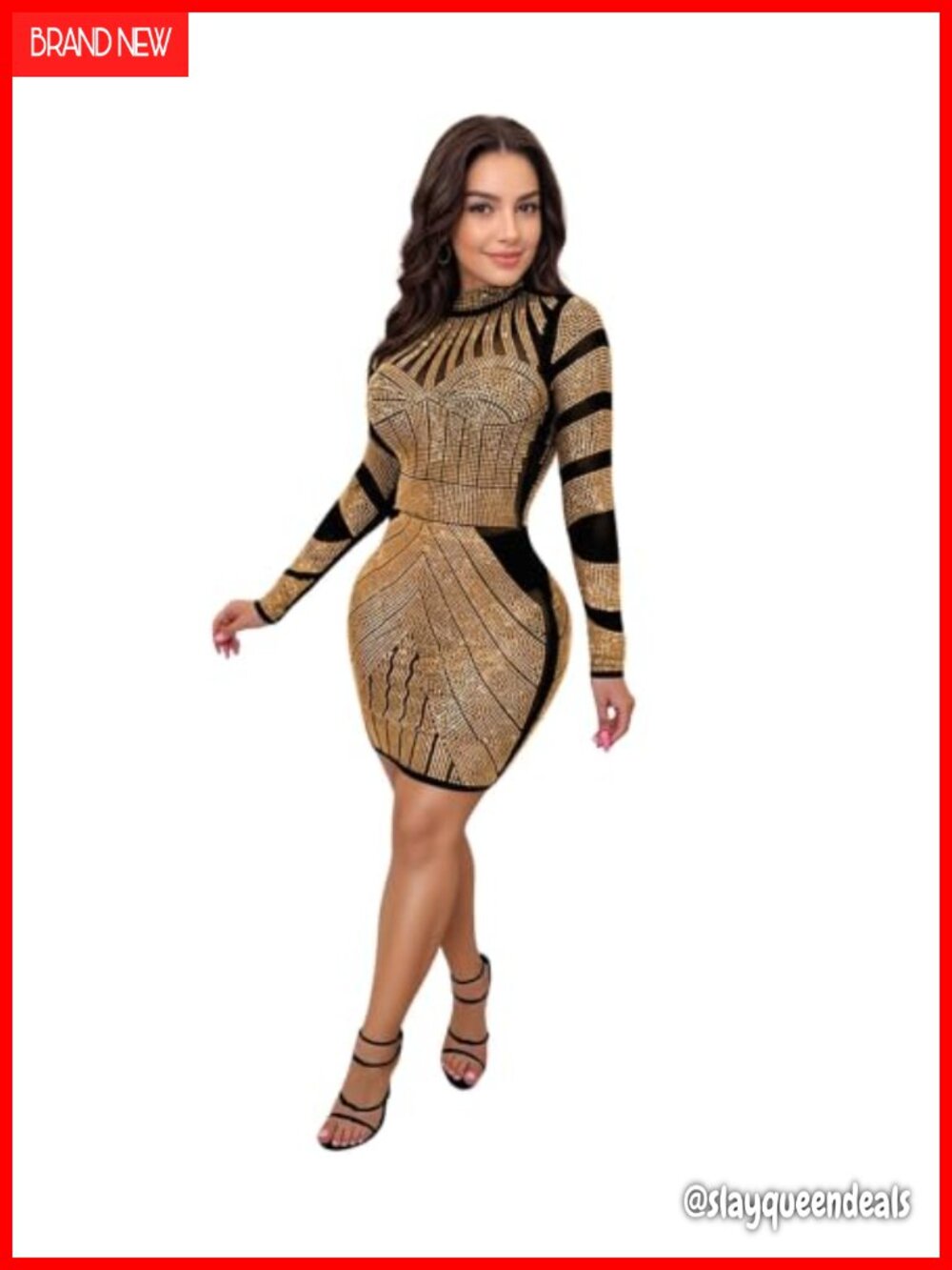 Women's Rhinestone Mesh Bodycon Club Dress - Long Sleeve Party Evening Gown